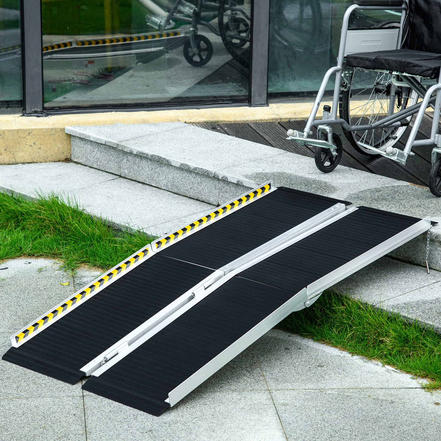 Wheelchair Ramp, 152L x 73Wcm, 272KG Capacity, Folding Aluminium Threshold Ramp with Non-Skid Surface