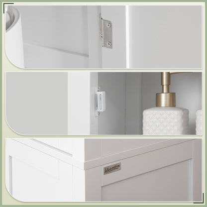 Tall Bathroom Storage Unit, Slim Bathroom Cabinet with Adjustable Shelves and Double Door, White