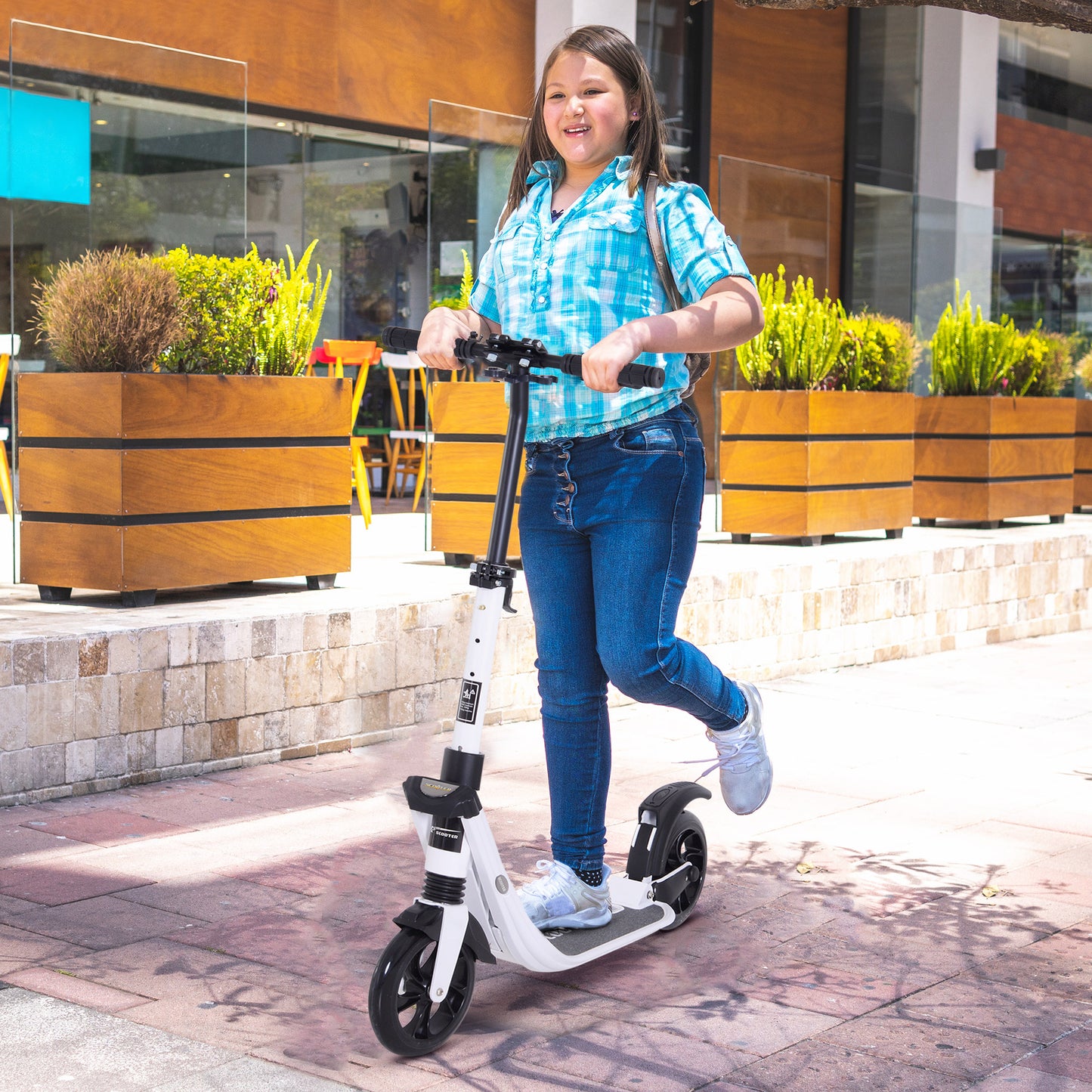 Folding Kick Scooter Hight-Adjustable Urban Scooter w/ Rear Brake, Double Shock Absorption System & 2 Big Wheels