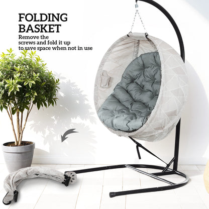 Hanging Egg Chair Outdoor Indoor Garden Swing Chair with Folding Basket, Garden Hanging Chair with Stand, Thickened Cushion