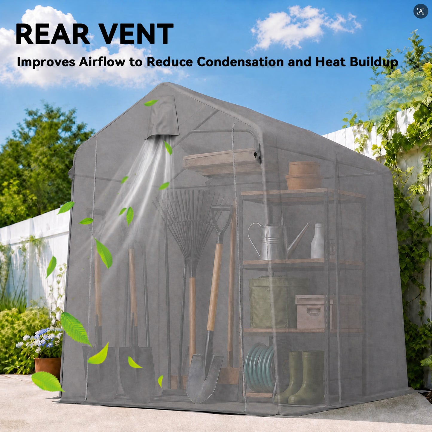 7.5 x 6.2 ft Outdoor Garden Storage Shed, Waterproof Bike Tent with Roll-Up Zipper Door and Vent, Dark Grey