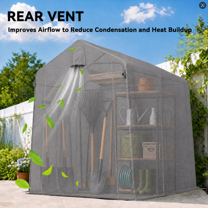7.5 x 6.2 ft Outdoor Garden Storage Shed, Waterproof Bike Tent with Roll-Up Zipper Door and Vent, Dark Grey