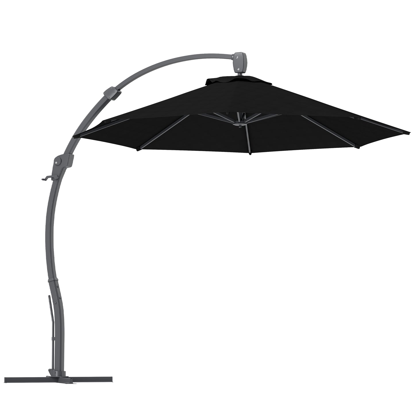 3(m) Garden Cantilever Parasol, Round Overhanging Umbrella with Crank Handle, Cross Base, Aluminium Frame and 360° Rotation