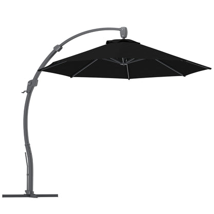3(m) Garden Cantilever Parasol, Round Overhanging Umbrella with Crank Handle, Cross Base, Aluminium Frame and 360° Rotation