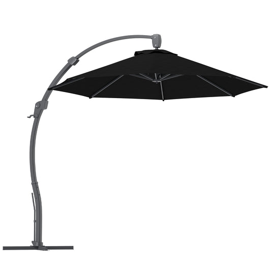 3(m) Garden Cantilever Parasol, Round Overhanging Umbrella with Crank Handle, Cross Base, Aluminium Frame and 360° Rotation