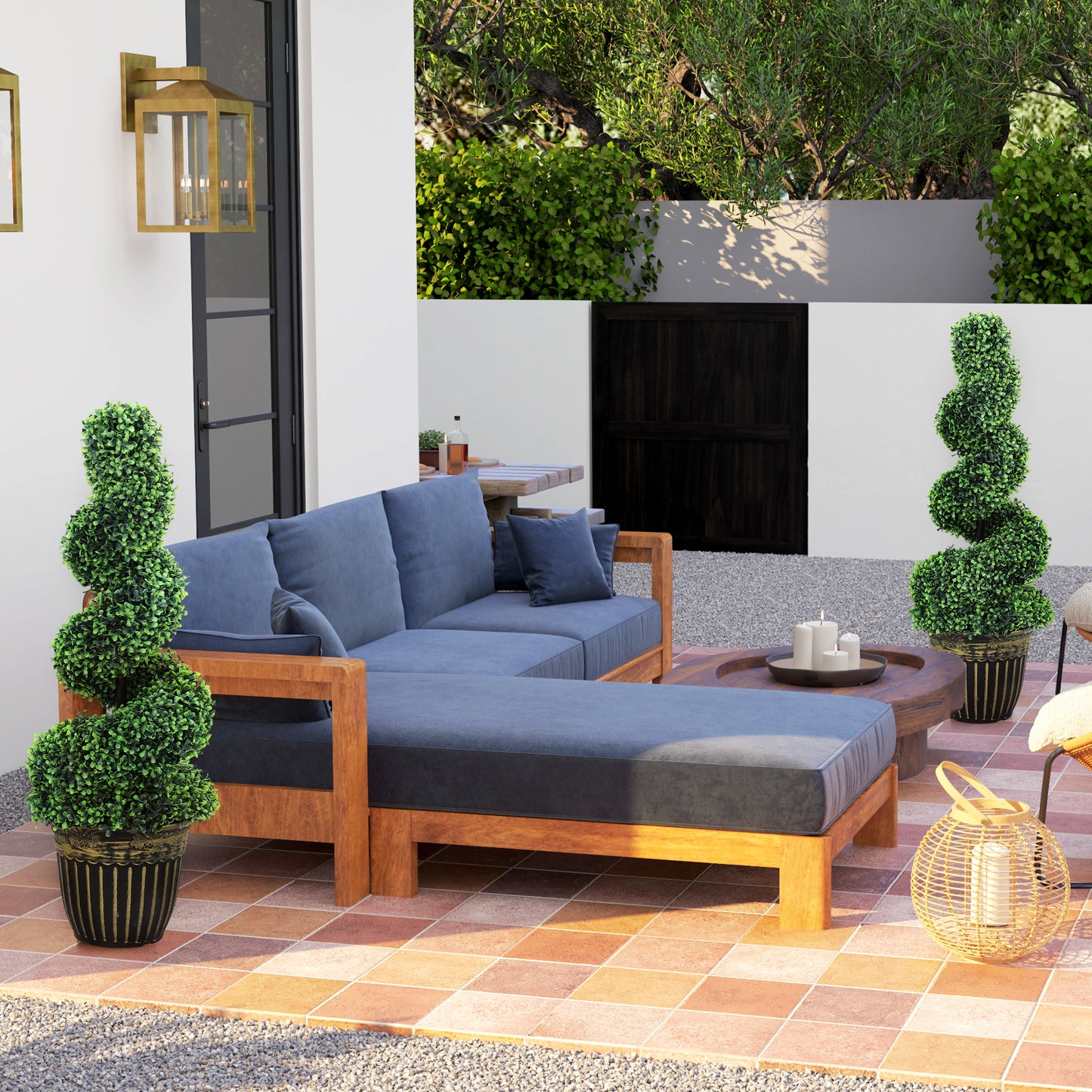 Set of 2 Artificial Plants, Topiary Spiral Boxwood Trees with Pot, for Home Indoor Outdoor Decor, 90cm