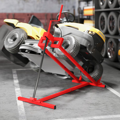 400 kg Foldable Ride-On Mower Jack Lift, Adjustable Steel Lifting Device, for Lawn Mower, ATV, Red