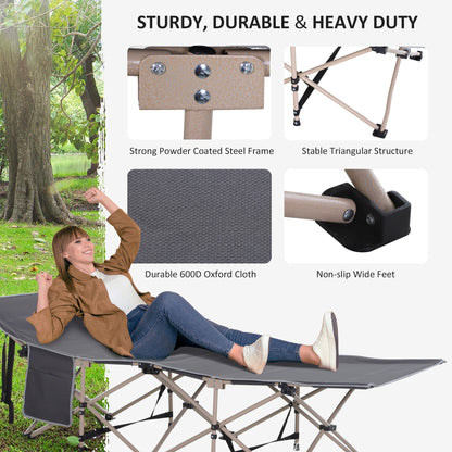 Single Steel Frame Portable Camping Cot, with Carry Bag - Grey
