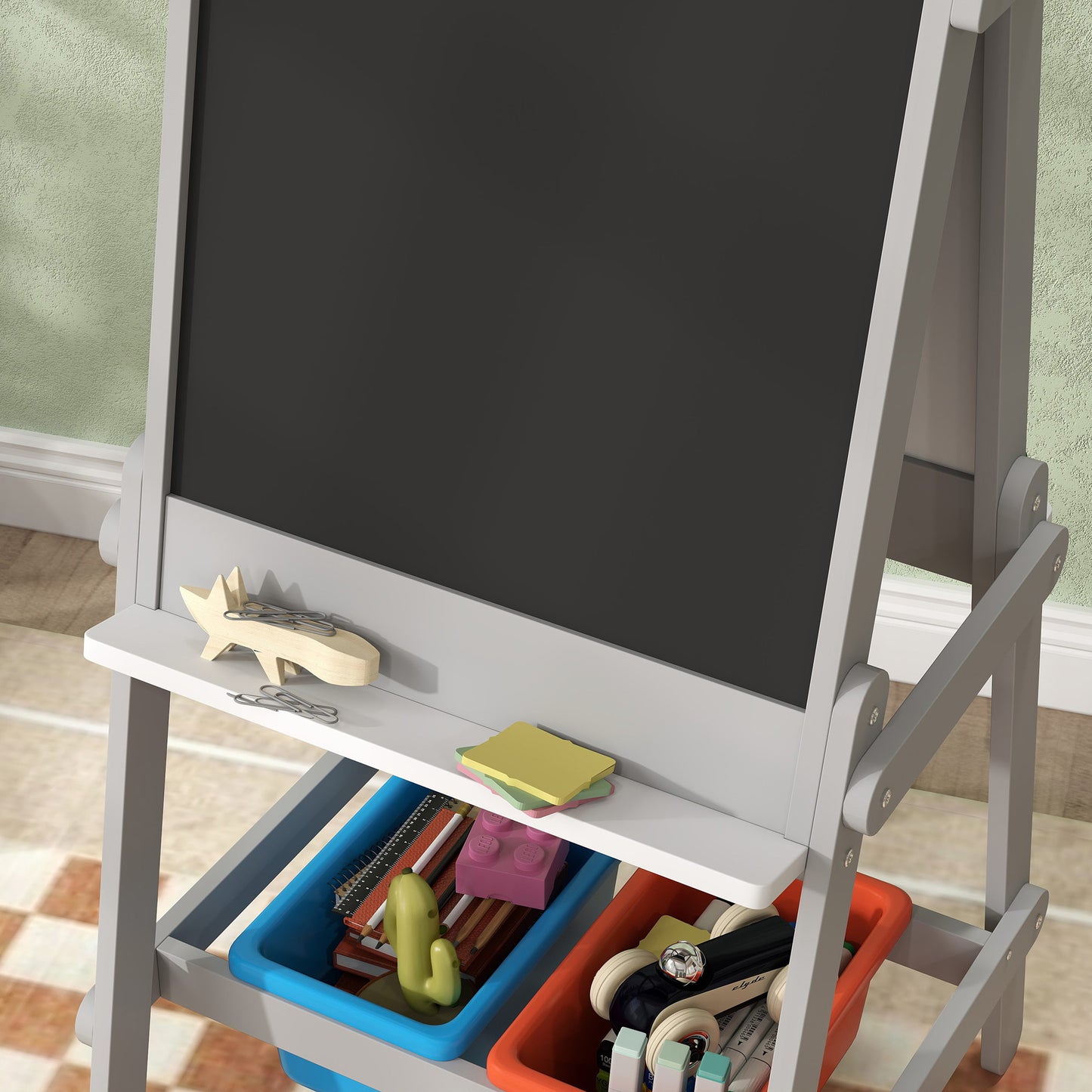 Art Easel for Kids with Paper Roll, Double-Sided Painting Easel with Chalkboard, Whiteboard