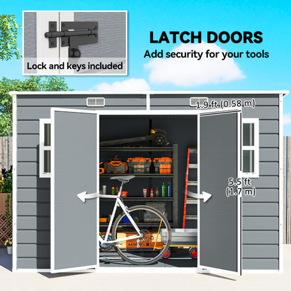 10 x 6 ft Resin Garden Shed, Outdoor Storage Shed with Floor, Windows, Lockable Doors and Vents, Grey