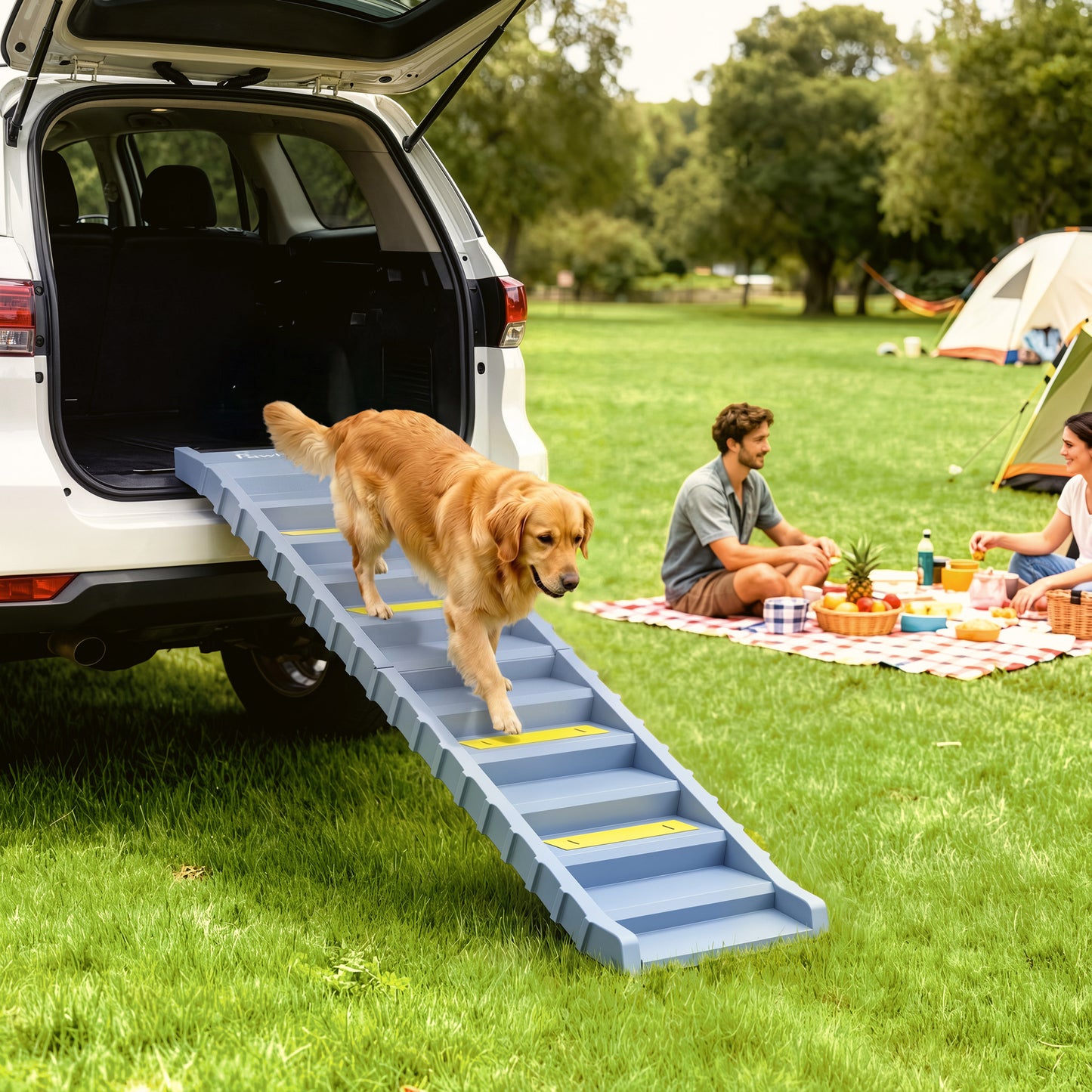 Dog Car Ramp with Anti-Slip Steps, 10-Steps Pet Stairs for Pets to Access Cars and High Beds, Grey