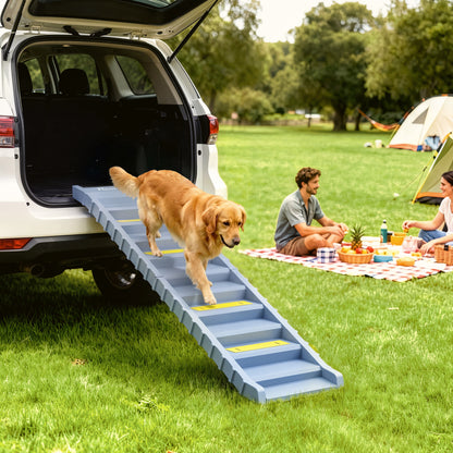 Dog Car Ramp with Anti-Slip Steps, 10-Steps Pet Stairs for Pets to Access Cars and High Beds, Grey