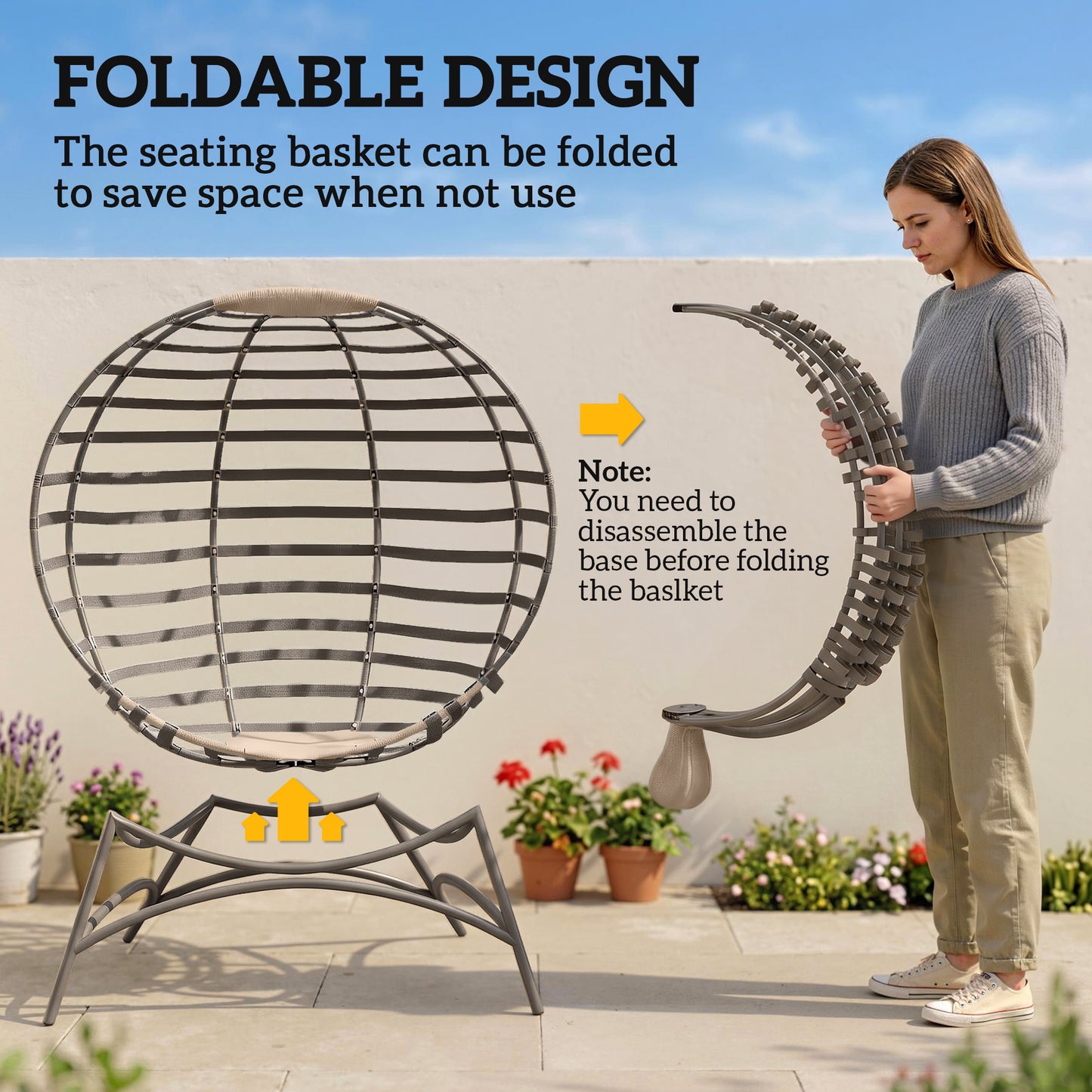 Egg Chair with Cushion & Side Pocket - Sand
