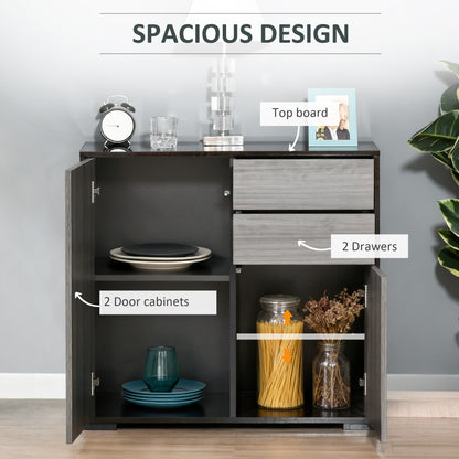 High Gloss Frame Sideboard, Push-Open Design with 2 Drawer for Living Room, Bedroom, 74H x 79W x 36Dcm, Light Grey and Black