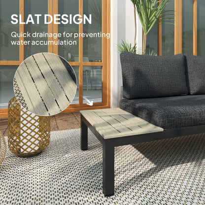 3 Pieces Garden Furniture Set, Aluminium 4 Seater Corner Sofa Set with 2 Loveseats, Coffee Table and Side Trays