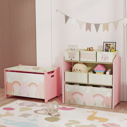 ZONEKIZ Kids Storage Unit, Toy Storage Organiser, with Six Fabric Bins, for Bedrooms, Playrooms, Nurseries - Pink