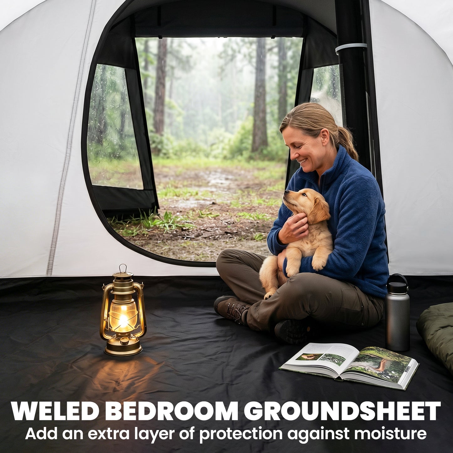 3 Man Tunnel Tent, Two Room Large Camping Tent with Windows, Portable Carry Bag, for Fishing, Hiking, Sports, Festival