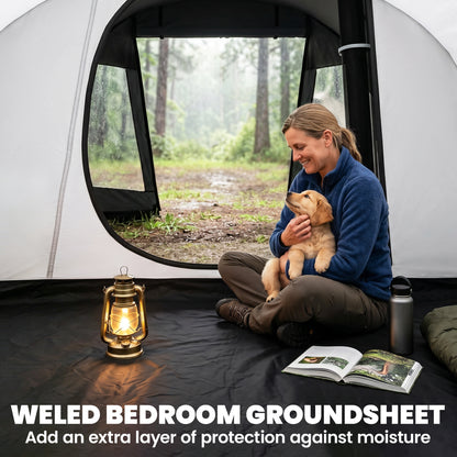 3 Man Tunnel Tent, Two Room Large Camping Tent with Windows, Portable Carry Bag, for Fishing, Hiking, Sports, Festival