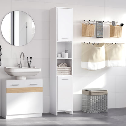 Tall Bathroom Storage Cabinet with Three-position Adjustable Shelves For Neutral Style, Hallway White