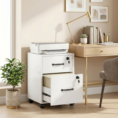 Rolling File Cabinet with 2 Drawers, Mobile Filing Cabinet with Hanging File Folder for Letter Sized Documents, White