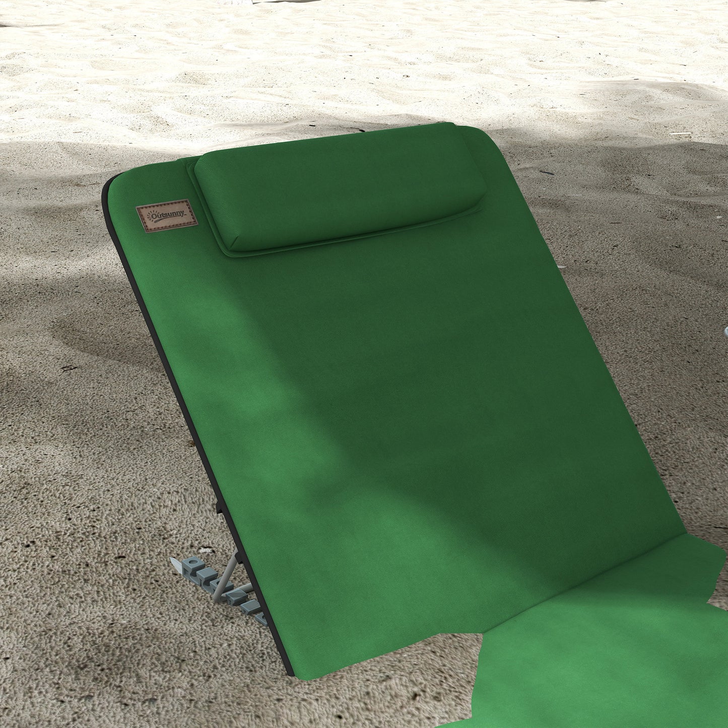 Set of Two Metal Frame Beach Chairs, with Reclining Backs - Green