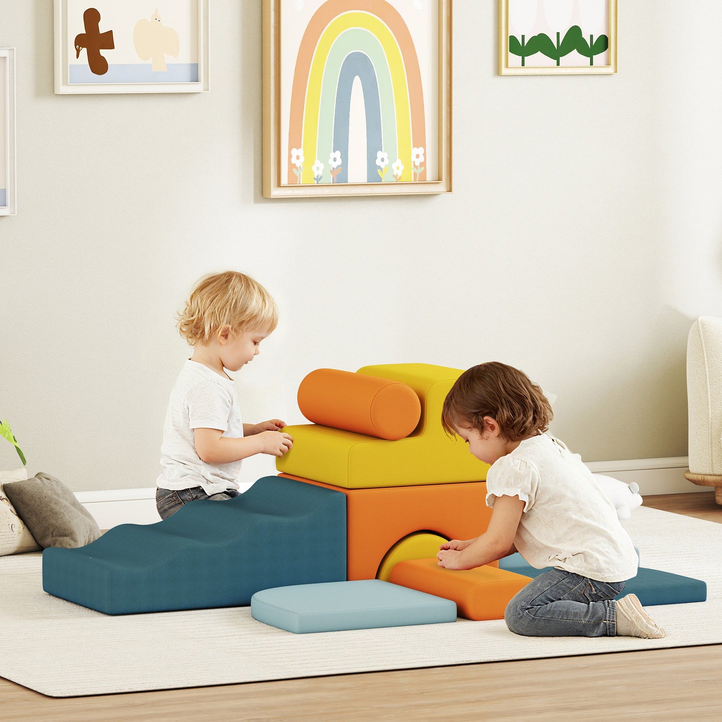 9-Piece Soft Play Set, Kids Soft Play Foam Blocks with Detachable Cover for Climbing and Crawling