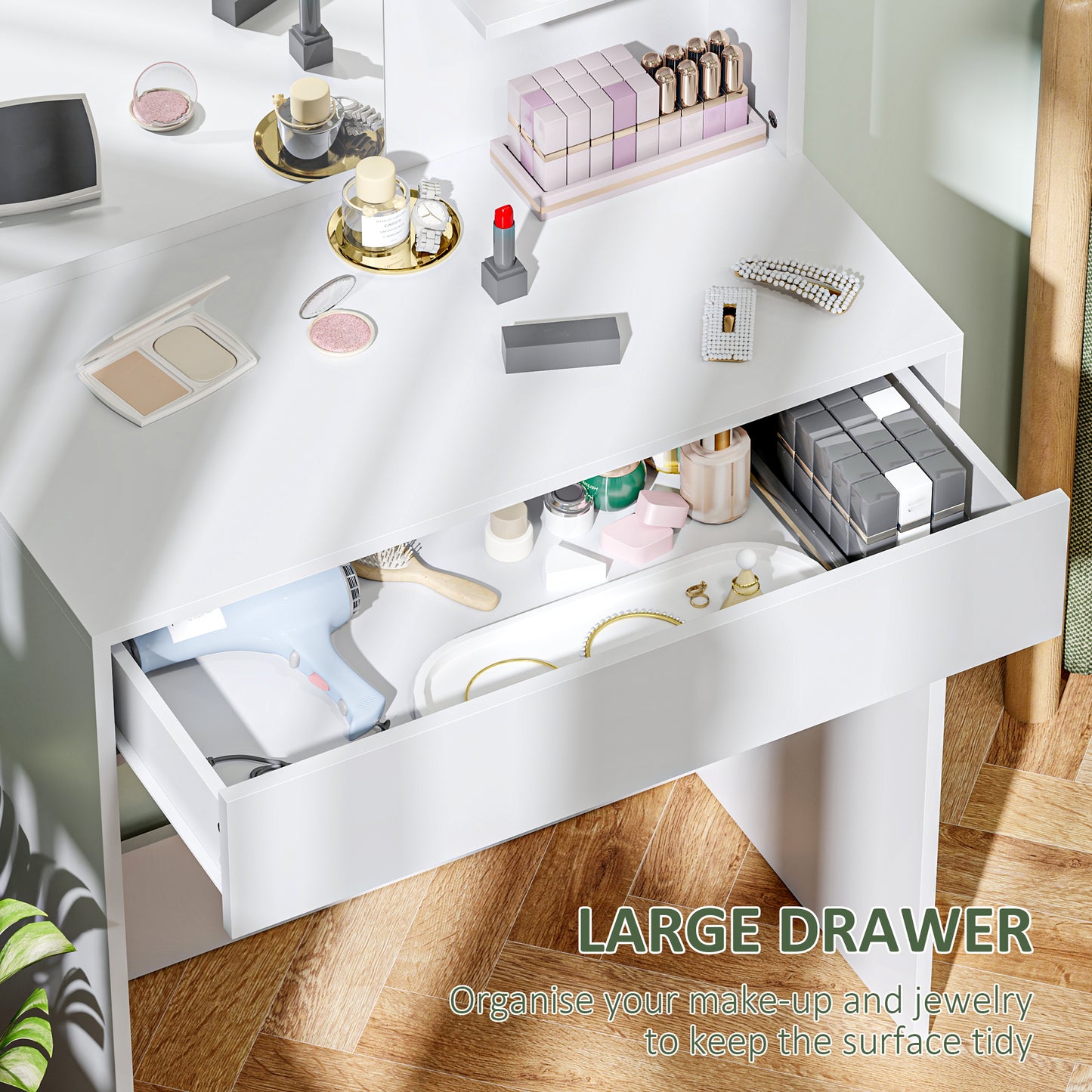 Dressing Table with Mirror and Storage - White