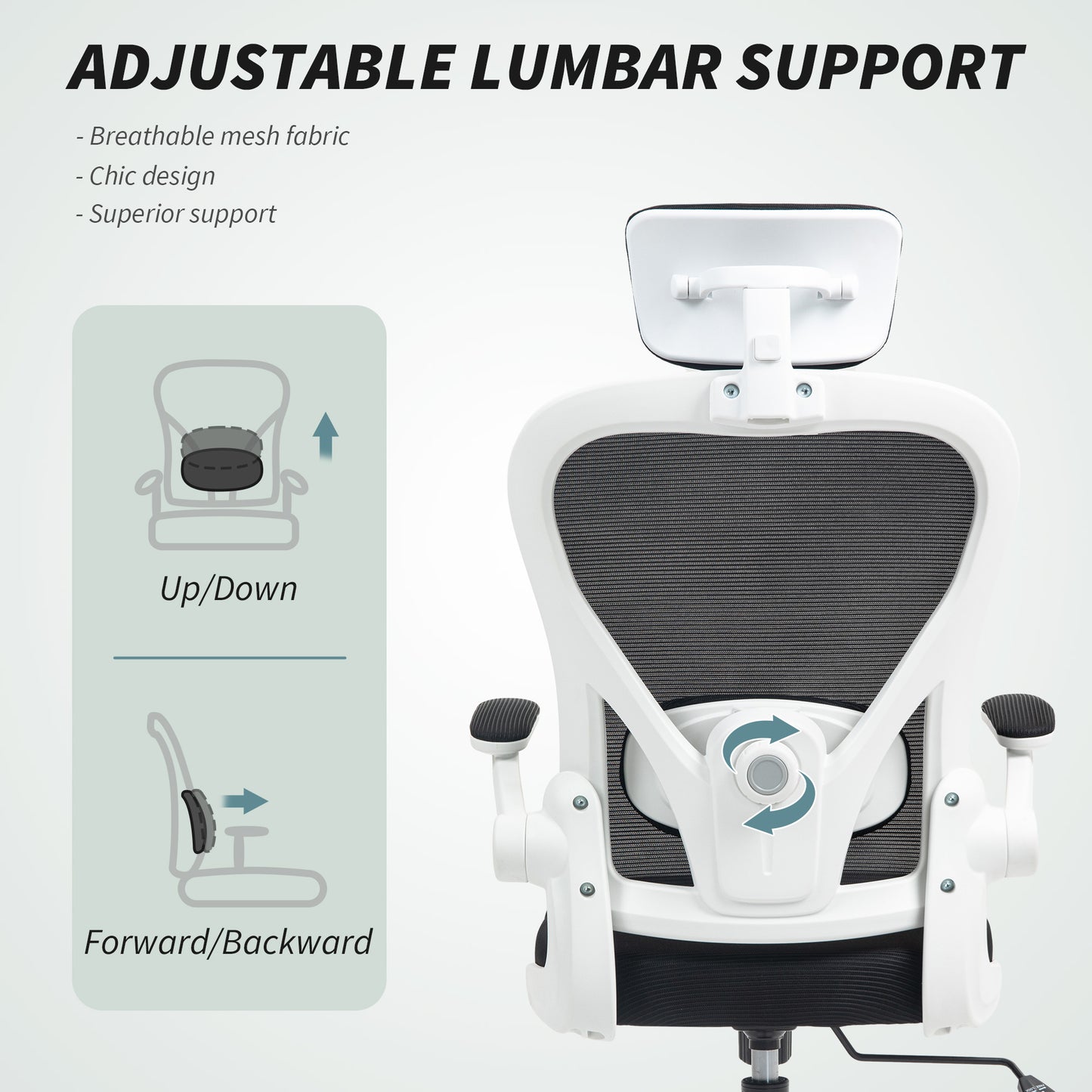 Executive Office Chair, Ergonomic Mesh High Back Desk Chair with Flip-up Armrest, Rotatable Headrest