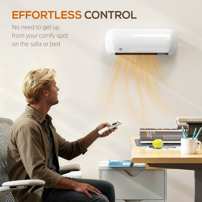 2000W Ceramic Electric Heater with Fan, Adjustable Thermostat, Wall Mounted - White