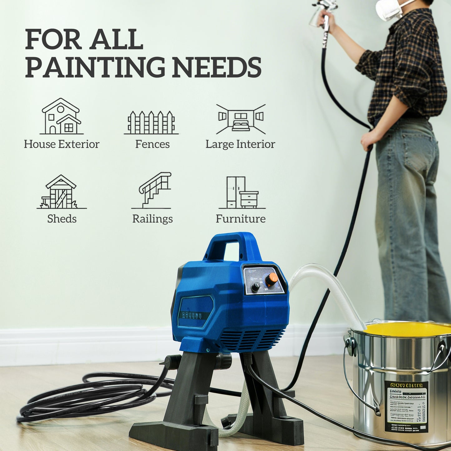 Airless Paint Sprayer, Thinning-Free Electric Paint Spray Gun for Walls, Fences & DIY Projects, Dark Blue
