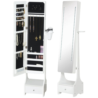 Jewellery Cabinet, Full Length Mirror with Storage, Free Standing Mirror with LED Lights, Hooks