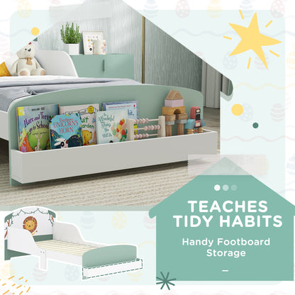 Toddler Bed with Storage, Guardrails, Lion Design, for Ages 3-8 Years, Fits 140 x 70cm Mattress, Green