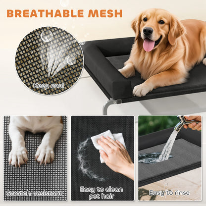 Elevated Dog Bed with Removable Bolsters, Raised Dog Bed for Large Breeds, Portable Indoor & Outdoor Pet Cots, Black
