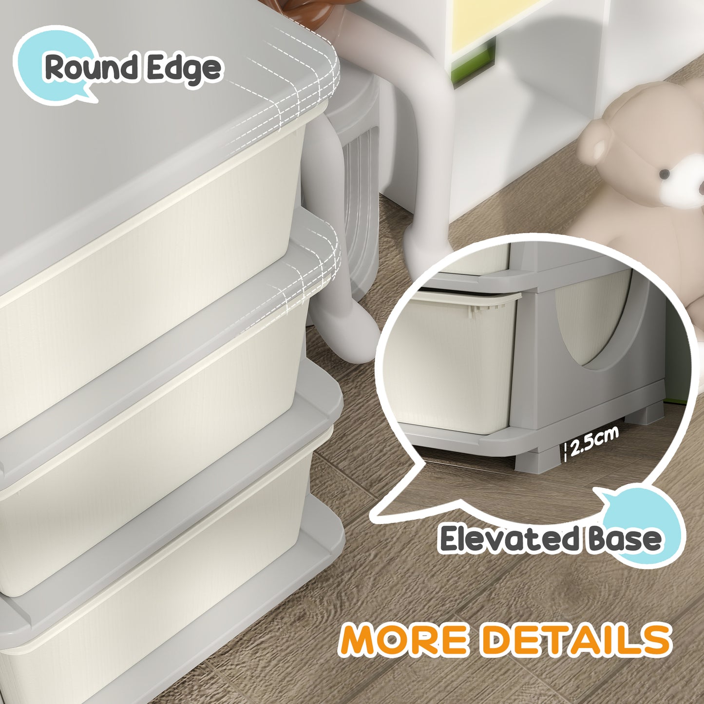 Kids Storage Unit, with Six Drawers - Cream