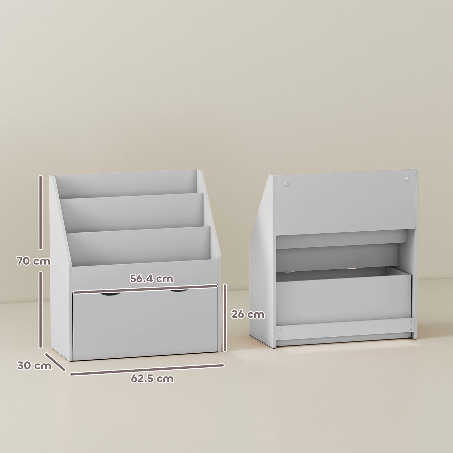 Bookcase for Kids with Shelves, Drawer, Bookcase for Bedroom, Playroom, Grey