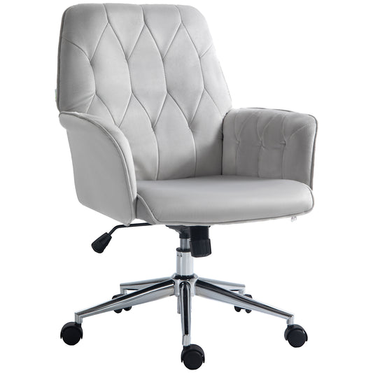 Linen Computer Chair with Armrest, Modern Swivel Chair with Adjustable Height, Light Grey