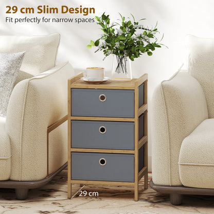 Chest of Drawers, 3 Fabric Drawers Narrow Dresser with Bamboo Frame, Light Grey