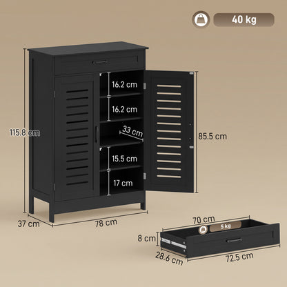 Shoe Cabinet with Louvered Doors, Modern Shoe Storage Cabinet with Drawer and Adjustable Shelves, Black