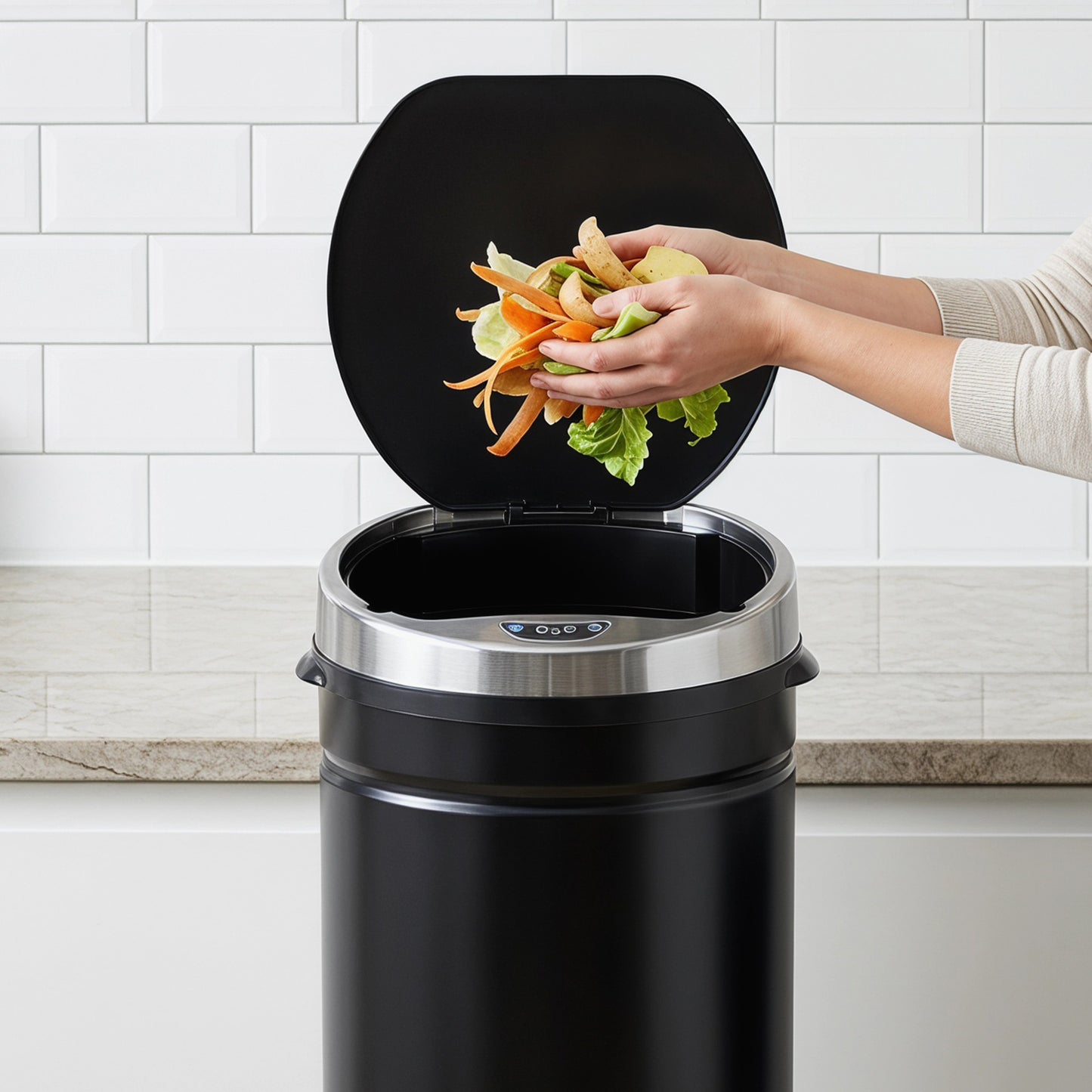 50L Round Sensor Bin with Quiet Soft-Close Lid, Hands-Free Motion Sensor Touchless Kitchen Bin with Fingerprint Resistant