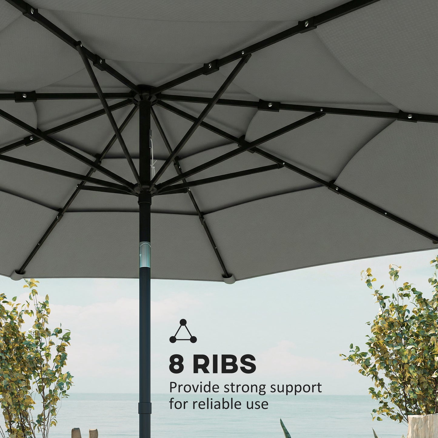 Garden Parasol, Parasol Umbrella with 3-tier Roof, Crank Handle, Tilt Function, Polyester Canopy, Grey