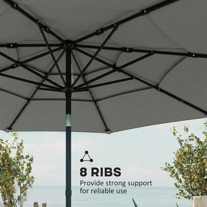 Garden Parasol, Parasol Umbrella with 3-tier Roof, Crank Handle, Tilt Function, Polyester Canopy, Grey