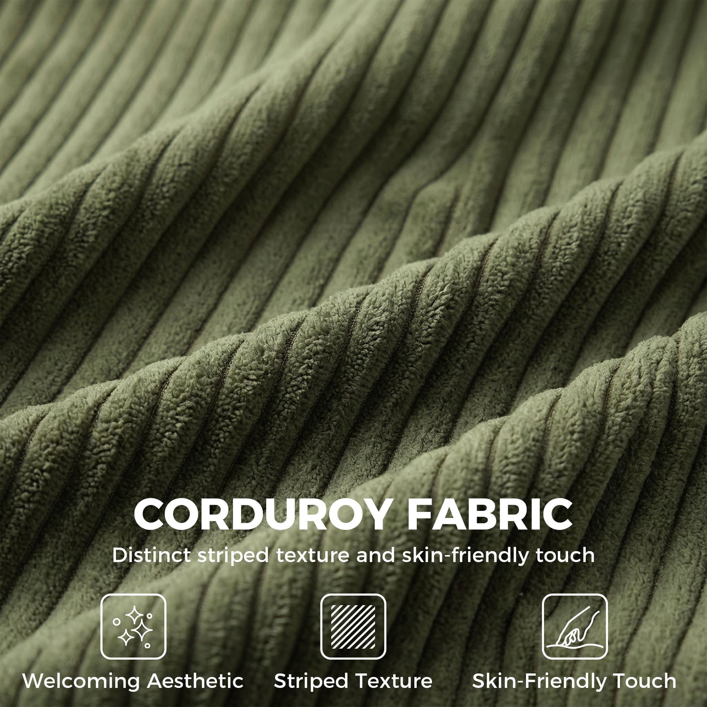 3 Seater Sofa with Wide Seat, Corduroy Fabric Couch with Deep Seat, Spring Cushion, Green