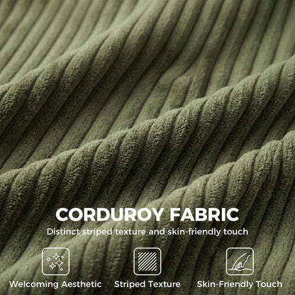 3 Seater Sofa with Wide Seat, Corduroy Fabric Couch with Deep Seat, Spring Cushion, Green