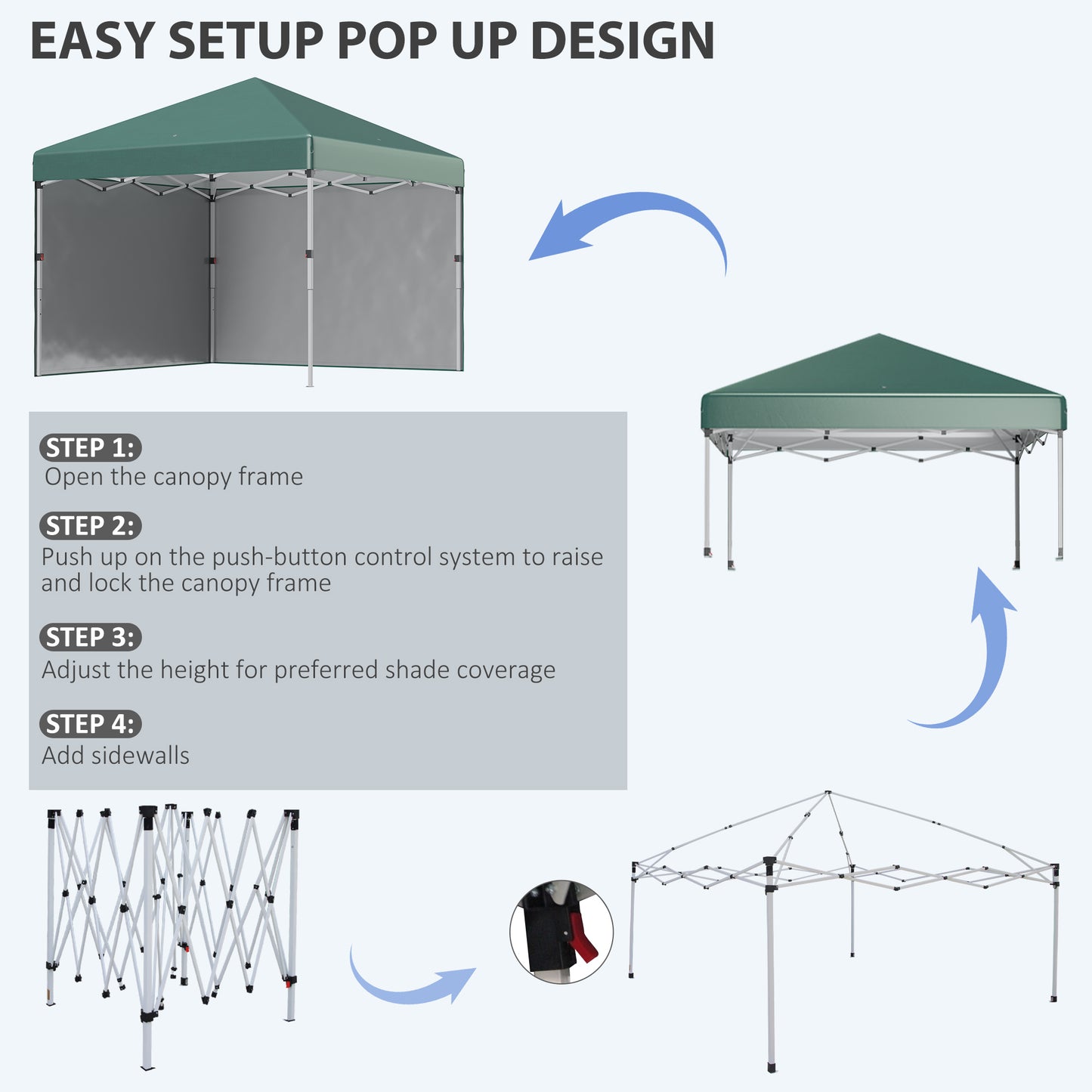 3 x 3 (M) Pop Up Gazebo, UPF 30+ with 2 Sidewalls, Leg Weight Bags and Wheeled Bag