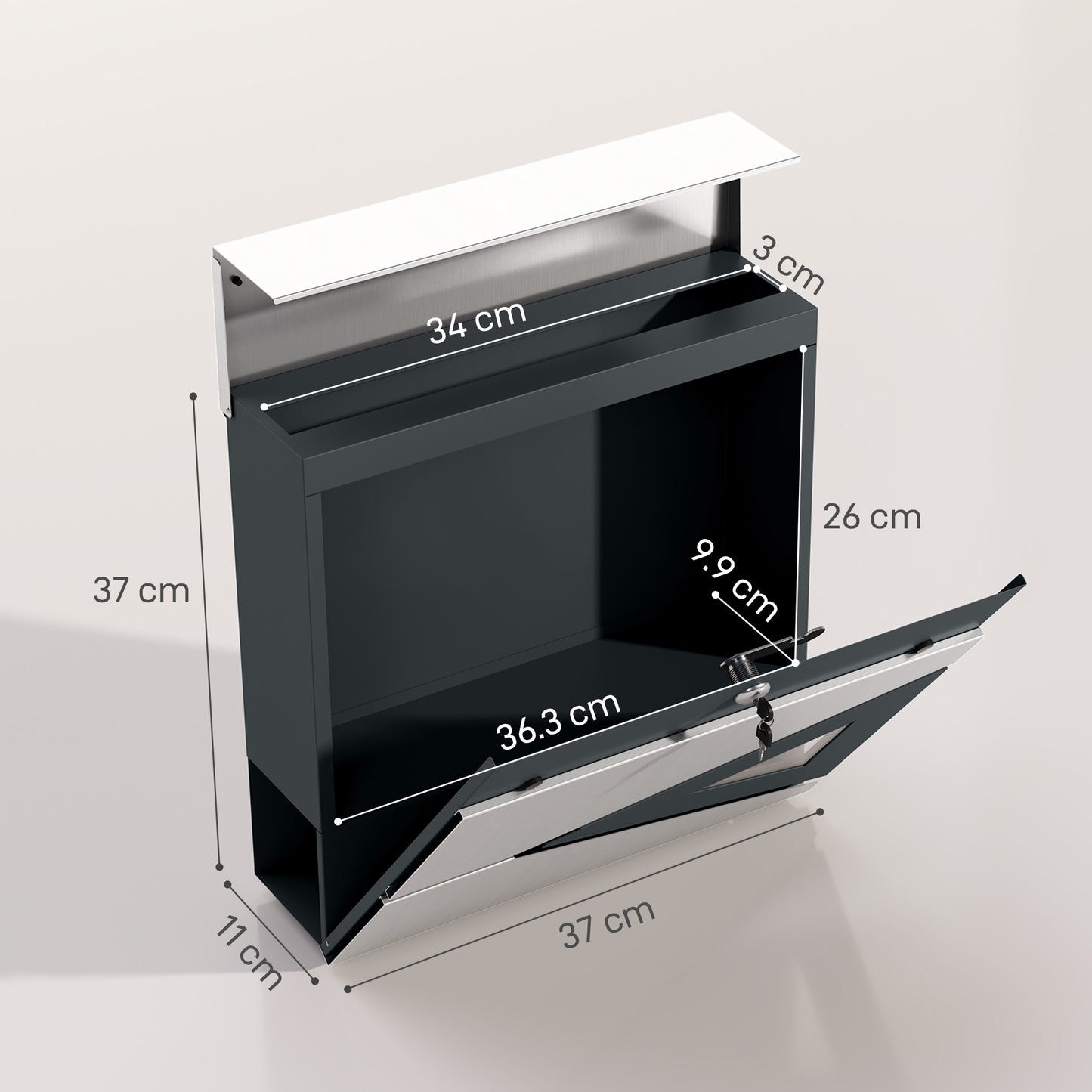 Wall Mounted Post Box with Viewing Window, 2 Lock, Modern Galvanised Steel Mailbox with Copper Core