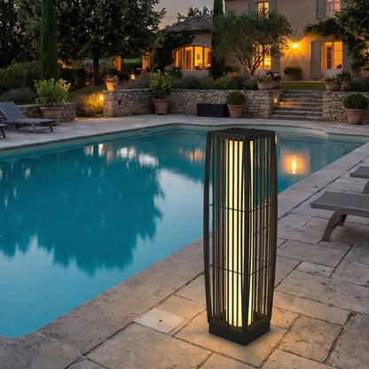 Solar Rattan Floor Lamp, Outdoor Garden Lantern with Auto On/Off LED Lights, IP44 for Patio, Terrace, Dark Grey