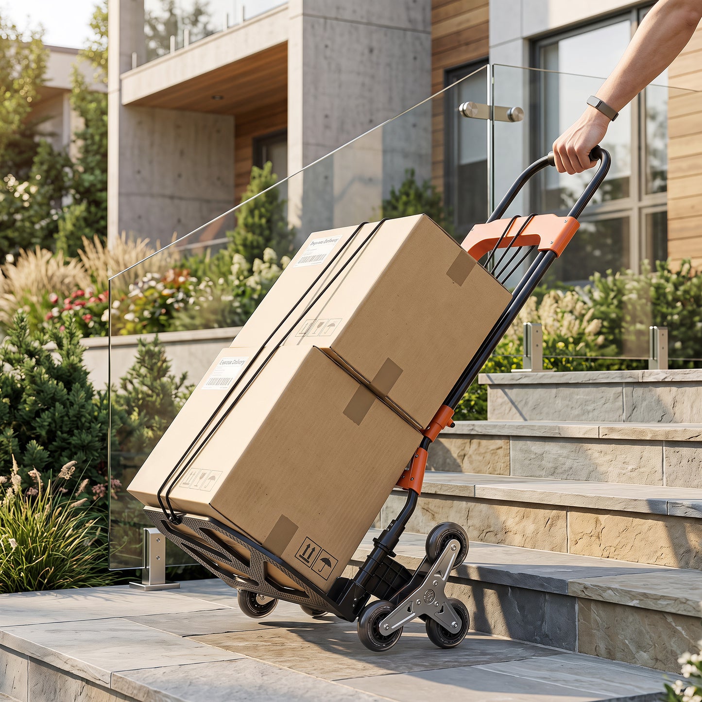 Heavy Duty Foldable Trolley on Wheels, Steel Folding Hand Truck, 75kg, Black and Orange
