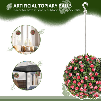 Set of 2 Decorative Artificial Plants, UV-protected Artificial Plant Topiary Rose Balls