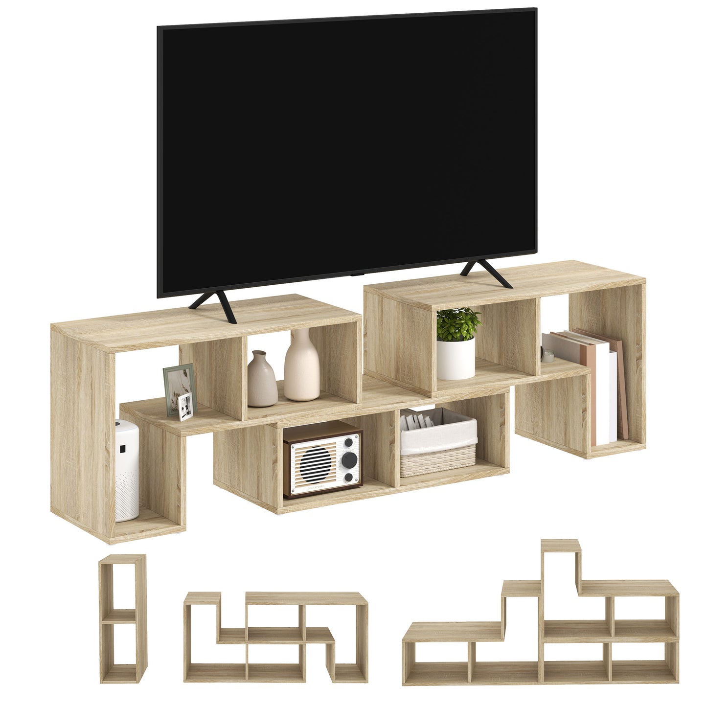 Three-Block Modular TV Stand - Grey Wood-Effect