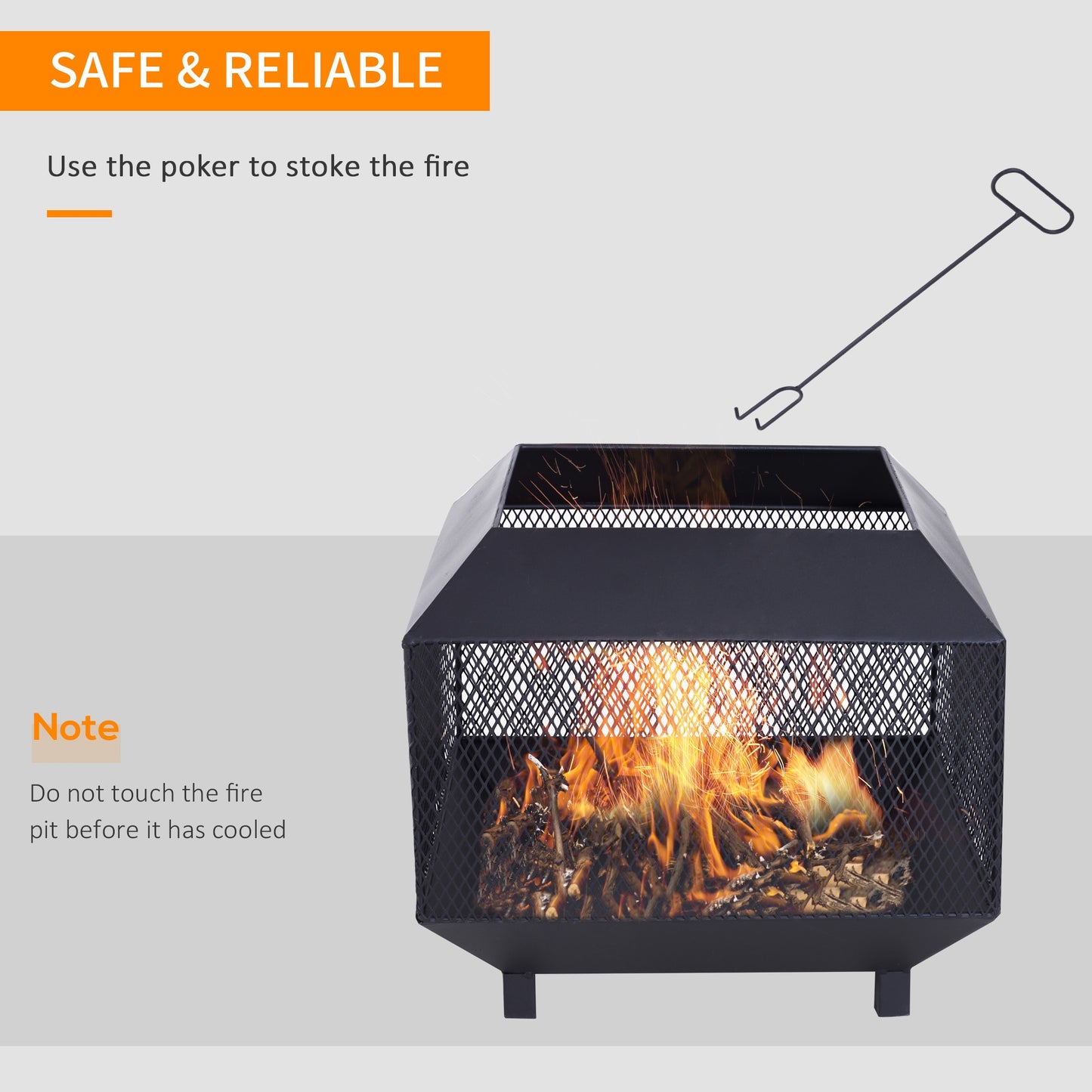 Metal Square Fire Pit Outdoor Mesh Firepit Brazier w/ Lid, Log Grate, Poker for Backyard, Camping, Bonfire